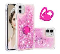 IMEIKONST Coque pour iPhone 12 Mini Étui avec Métal Support, Paillette Strass Liquide Brillants Transparente Antichoc TPU Silicone Bumper Housse pour iPhone 12 Mini. Love Pink YBZ