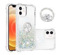 IMEIKONST Coque pour iPhone 12 Mini Étui avec Support, Paillette Strass Sable Mouvant Liquide Brillants Transparente TPU Silicone Bumper Housse pour iPhone 12 Mini. Love Silver YBZ