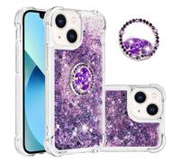 IMEIKONST Coque pour iPhone 13 Mini Étui avec Support, Paillette Strass Liquide Brillants Diamant Transparente Antichoc TPU Silicone Bumper Housse pour iPhone 13 Mini. Love Purple YBZ