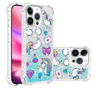 IMEIKONST Coque pour iPhone 16 Pro Étui, Mode Glitter Flowing Brillants Très Mince Paillette Transparente Silicone Antichoc TPU Bumper Housse pour iPhone 16 Pro. Bling Rainbow Horse YB