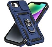 IMEIKONST Coque pour iPhone 17e 6.1 Pouces Protection de la Caméra Étui avec Lentille Coulissante Couverture et Support à Bague PC Dur et TPU Silicone Antichoc pour iPhone 16e / 17e. Bleu JXT