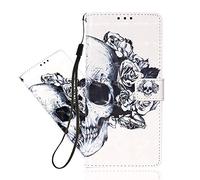 IMEIKONST Coque pour Samsung A12 Étui,3D Creative Pattern Désign PU Cuir Flip Porte Carte Wallet Magnétique Cover Stand Étui à Rabat Coque pour Samsung Galaxy A12 3D Skull YB