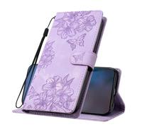 IMEIKONST Coque pour Samsung Galaxy A06, Retro PU Etui Housse en Cuir Portefeuille de Protection Fonction Stand Porte Carte Credit Ticket Flip Case for Samsung A06. Fleurs Violet Clair XYY