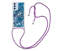 IMEIKONST Coque pour Samsung Galaxy A25 5G Étui avec Collier Cordon, Paillette Strass Liquide Bling Glitter Cristal Transparente Antichoc TPU Silicone Bumper Housse pour Samsung A25 5G. Love Blue YBG
