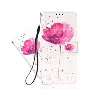 IMEIKONST Coque pour Samsung Galaxy S25, 3D Simili Cuir Magnétique Porte Carte Étui à Rabat Portefeuille Pochette Housse Stand Anti-Choc Coque pour Samsung Galaxy S25. A Red Flower YB