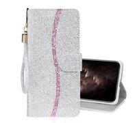 IMEIKONST Coque pour Samsung Galaxy S26 Plus Portefeuille avec Emplacements, Cuir PU Pailleté TPU Bumper Étui Fermeture Magnétique Béquille et Dragonne Cover pour Samsung S26 Plus. Argent RXS