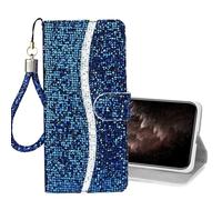 IMEIKONST Coque pour Samsung Galaxy S26 Plus Portefeuille avec Fente de Carte, Cuir PU Pailleté TPU Bumper Étui Femmes Filles Fermeture Magnétique Béquille Cover pour Samsung S26 Plus. Bleu RXS