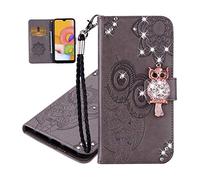 IMEIKONST Embossed Case for iPhone 11 Étui Owl Glitter Sparkly Gems Shockproof Cuir Wallet Flip Stand Porte-Cartes de Crédit Magnétique Folio Coque pour iPhone 11 Owl Grey YK