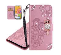 IMEIKONST Embossed Case for iPhone 11 Étui Owl Glitter Sparkly Gems Shockproof Cuir Wallet Flip Stand Porte-Cartes de Crédit Magnétique Folio Coque pour iPhone 11 Owl Rose YK