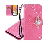 IMEIKONST Embossed Case for Samsung J5 2016 Étui Owl Glitter Sparkly Gems Shockproof Cuir Wallet Flip Stand Porte-Cartes de Crédit Magnétique Folio Coque pour Samsung Galaxy J5 2016 Owl Pink YK