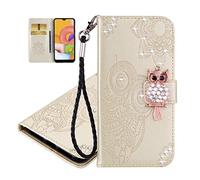 IMEIKONST Embossed Case for Samsung S10 Plus Étui Owl Glitter Sparkly Gems Shockproof Cuir Wallet Flip Stand Porte-Cartes de Crédit Magnétique Folio Coque pour Samsung Galaxy S10 Plus Owl Gold YK