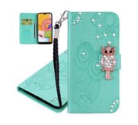 IMEIKONST Embossed Case for Samsung S10 Plus Étui Owl Glitter Sparkly Gems Shockproof Cuir Wallet Flip Stand Porte-Cartes de Crédit Magnétique Folio Coque pour Samsung Galaxy S10 Plus Owl Green YK