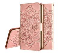 IMEIKONST Flip Case pour Google Pixel 5 Mandala Embossed Étui Cuir Durable Porte-Cartes de Crédit Portefeuille Magnétique Closure Stand Housse Coque pour Google Pixel 5 Mandala Rose Gold LD