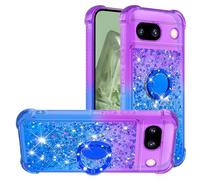 IMEIKONST Google Pixel 8A Coque avec Ring Bague Béquille, Sables Mouvants Liquides Brillants Très Mince Transparente Silicone Antichoc TPU Bumper Housse pour Google Pixel 8A. Purple Blue JBZ