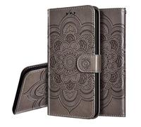 IMEIKONST Huawei Y7 Prime 2018 Étui Mandala Embossed Cuir Flip Porte-Cartes de Crédit Portefeuille Magnétique Closure Stand Housse Coque pour Huawei Honor 7C / Enjoy 8 Mandala Grey LD