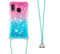 IMEIKONST Liquide Case pour Galaxy A10E Étui, Brillant Paillette Sparkle Quicksands Housse with Corde Licou Transparent TPU Protective Bumper Coque pour Samsung Galaxy A20E Pink Blue YB
