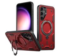 IMEIKONST Magnétique Coque pour Samsung Galaxy S25 avec Anneau de Béquille, 360° Protection Militaire PC Dur + TPU Souple Antichoc Renforcée Armor Bumper Housse Etui pour Samsung S25. Rouge TH