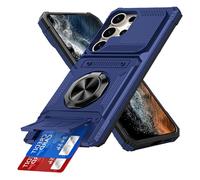 IMEIKONST pour Samsung Galaxy S25 Ultra Coque avec Porte Carte, Protection Caméra & Anneau Magnétique Béquille, Protection Militaire Antichoc Étui Anti-Rayures Housse pour Samsung S25 Ultra. Bleu TCKB