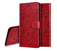 IMEIKONST Samsung A40 Étui Mandala Embossed Cuir Premium Case Flip Porte-Cartes de Crédit Portefeuille Magnétique Closure Stand Support Housse Coque pour Samsung Galaxy A40 Mandala Red LD