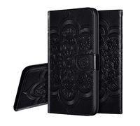 IMEIKONST Samsung Galaxy J6 2018 Étui Mandala Embossed Cuir Premium Flip Porte-Cartes de Crédit Portefeuille Magnétique Closure Stand Housse Coque pour Samsung Galaxy J6 2018 Mandala Black LD