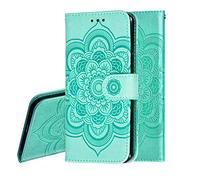 IMEIKONST Samsung Galaxy J6 Plus Étui Mandala Embossed Cuir Premium Flip Porte-Cartes de Crédit Portefeuille Magnétique Closure Stand Housse Coque pour Samsung Galaxy J6 Plus Mandala Green LD