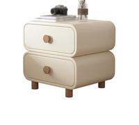 IMEITE Table de chevet en bois massif de style crème pour chambre à coucher, table de chevet en cuir, double tiroir, petite armoire de rangement, tables de salon
