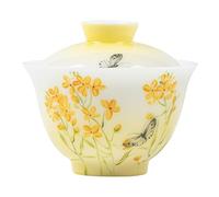 IMEITE Tasses À Matcha Bol à thé en porcelaine de jade glacée à trois couleurs, peint à la main, motif papillon, amour, fleur, dégradé, bol à thé en céramique Service À Thé Avec Infuseur
