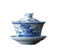 IMEITE Tasses À Matcha Tasse à thé rétro bleue et blanche de grande capacité 300 ml, service Kung Fu en céramique, bol antique, Gaiwan Service À Thé Avec Infuseur(A)