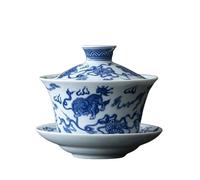 IMEITE Tasses À Matcha Tasse à thé rétro bleue et blanche de grande capacité 300 ml, service Kung Fu en céramique, bol antique, Gaiwan Service À Thé Avec Infuseur(B)