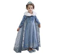 IMEKIS Costume de princesse Elsa Anna de la Reine des Neiges pour fille,Costume d'Halloween, carnaval, cosplay, tutu en tulle à paillettes avec accessoire pour fête d'anniversaire, Robe bleue., 4 ans