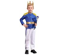 IMEKIS Costume d'Halloween du roi royal pour enfants et garçons - Déguisement de prince charmant - Déguisement de Blanche-Neige pour Noël, carnaval, anniversaire, cosplay, fête - Bleu + blanc (4
