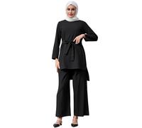 IMEKIS Ensemble 2 pièces musulmanes pour femme - Robe à manches longues avec pantalon - Vêtements islamiques Turquie, Dubaï, Abaya - Tenue de prière du Ramadan, Noir , L