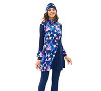 IMEKIS Femmes 3 pièces Musulmanes Maillot de Bain Modest Maillot de Bain Complet Burkini Islamique à Manches Longues Maillot de Bain avec Pantalon de Bain Hijab Ensemble Tankini Bleu XL