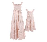 IMEKIS Robe assortie pour mère et fille - Pour femme et fille - Imprimé floral - Robe d'été décontractée - Robe longue, Rose, S