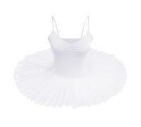 IMEKIS Robe de Ballet Camisole sans Manches pour Femme Justaucorps de Danse de Gymnastique de Couleur Unie avec Jupe en Tulle Fée Costume de Danse Ballerine du Lac des Cygnes Blanc Large
