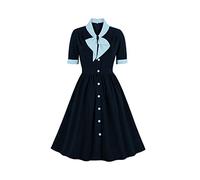 IMEKIS Robe de soirée vintage des années 40 - Demi-manches - Pour femme - Robe de soirée - Robe de soirée - Style rétro rockabilly swing - Robe de cocktail de bal, bleu marine, XXL