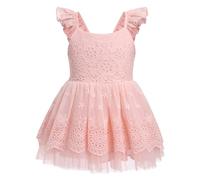 IMEKIS Robe d'été pour bébé fille - Manches flottantes - Dentelle florale - Volants smockés - Tulle - Tutu - Élégante - Pour mariage, anniversaire, fête - Style bohème - Robe de vacances, #1 rose.,