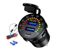 iMESTOU 12V Chargeur de Voiture Quick Charge 3.0 étanche, 36W Double USB QC3.0 Prise de Courant avec Voltmètre Interrupteur et Fusible 10 A Intégré pour Véhicules 12V/24V