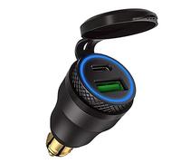 iMESTOU Aluminium Chargeur DIN Plug to USB C Chargeur 30W 5A Rapide QC 3.0 étanche pour 12V-24V BMW Ducati Triumph DIN Hella Socket