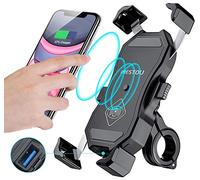 iMESTOU Chargeur de Montage de Téléphone sans Fil de Moto Qi 15w & USB 3.0 Charge Rapide Guidon/Arrière-Miroir Montage pour Smartphones de 3,5"-6,8"(épaisseur max12mm), Travailler pour 12V/24V Motos