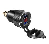 iMESTOU Chargeur de Moto en Aluminium DIN DIN Dual USB Chargeur Rapide 3.0A DIN Hella Adaptateur USB avec Voltmètre Compatible avec BMW Triumph Tiger Ducati Motorcycles