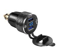 iMESTOU Chargeur de Moto en Aluminium DIN Dual USB Chargeur Rapide 3.0A Hella Adaptateur USB avec Voltmètre Compatible avec BMW Triumph Tiger Ducati Motorcycles