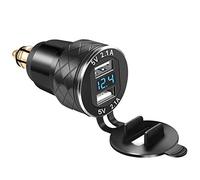 iMESTOU DIN Hella Plug Moto Dual USB Téléphone Chargeur Aluminium avec Voltmètre Imperméable Compatible avec des Motos 12V/24V BMW Ducati Motorcycles