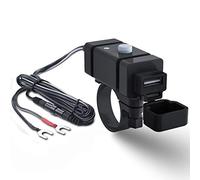 iMESTOU Kit Chargeur de téléphone pour Moto 18W, Charge Rapide de l'anneau à l'USB C 3.0A, Double Port USB Mobile sur Le Guidon avec Interrupteur et fusible pour Les Motos 12V/24V