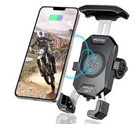 iMESTOU Support de Téléphone sans Fil pour Moto Chargeur Qi/USB C 3.0 par Câblage à la Moto 12V/24V ou par Branchement à la Prise USB A Support de Guidon/Rétroviseur pour Les Mobiles 4"-7"
