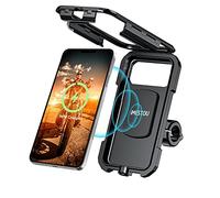iMESTOU Support de Téléphone sans Fil pour Moto, étanche IP67, avec Chargeur Qi et USB C, Rotation à 360° pour Guidon 22-32 mm, Charge Rapide pour Smartphones 4,7" à 6,1