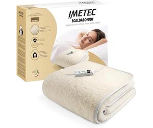 Imetec Scaldasonno Chauffe-lit, Simple 150 X 80 cm, 50% Laine et Mérinos, 2 Températures, Dispositif de Sécurité Electro Block, Fabriquée en Italie