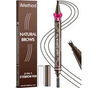 iMethod Microblading - Crayon à sourcils 2 en 1 avec deux extrémités pour femme - 3 pointes et brosse Spoolie - Sourcils naturels semblables à des cheveux - Tenue toute la journée - Marron noir