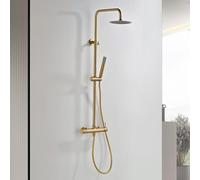 IMEX - Colonne de douche en laiton et acier inoxydable S.304 avec barre extensible | Ensemble de douche avec pommeau et pommeau anticalcaire doré | Robinetterie en laiton et acier inoxydable S.304
