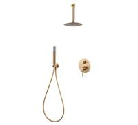 IMEX - Colonne de Douche Encastrée Salle de Bain Or Brossé | Colonne Douche Encastrable Laiton Dorée | Pommeau Douche Anti Calcaire en Acier Inoxydable S.304 | Série Tivoli